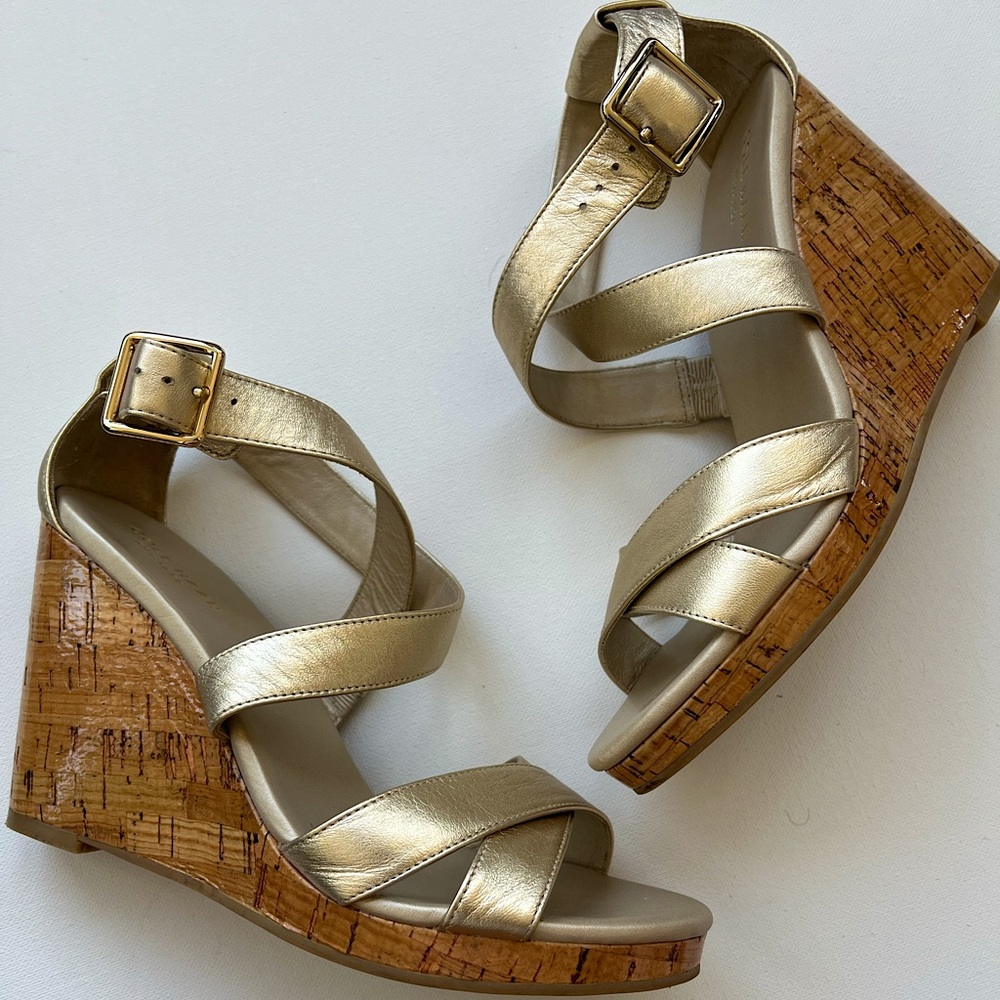 Cole Haan “Jillian Wedge” Soft Metallic Gold Wedges, size 7